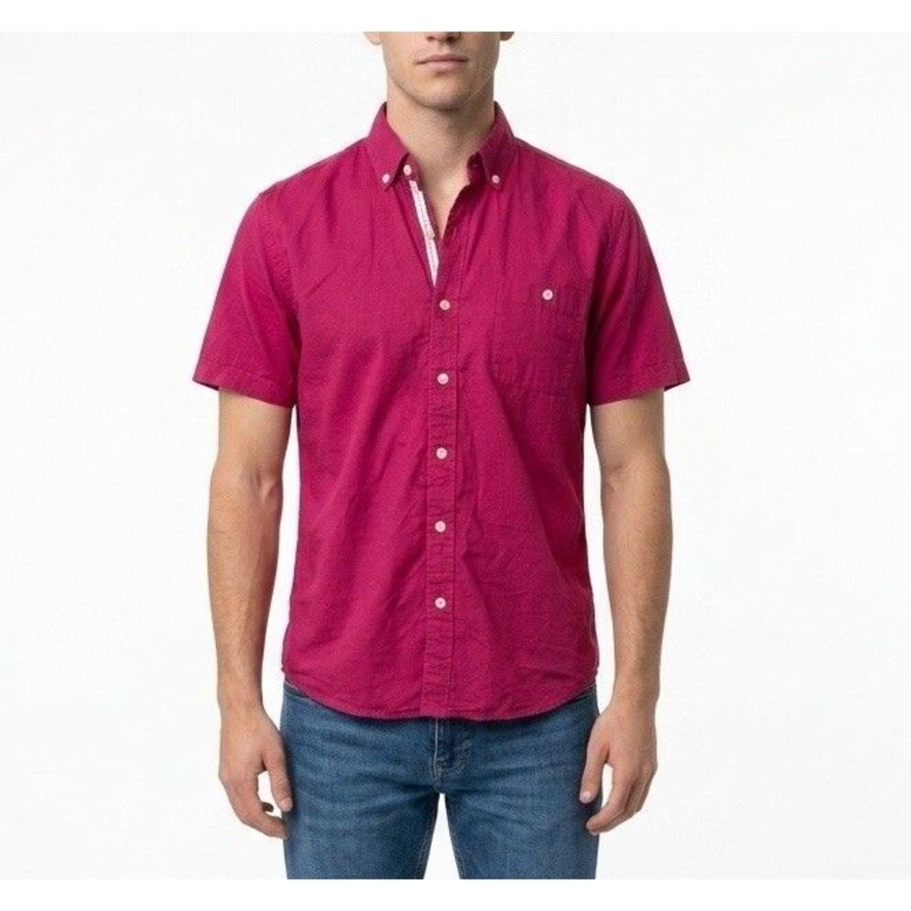 Men’s  Red Casual Oxford Shirt Small Wine Short Sleeves